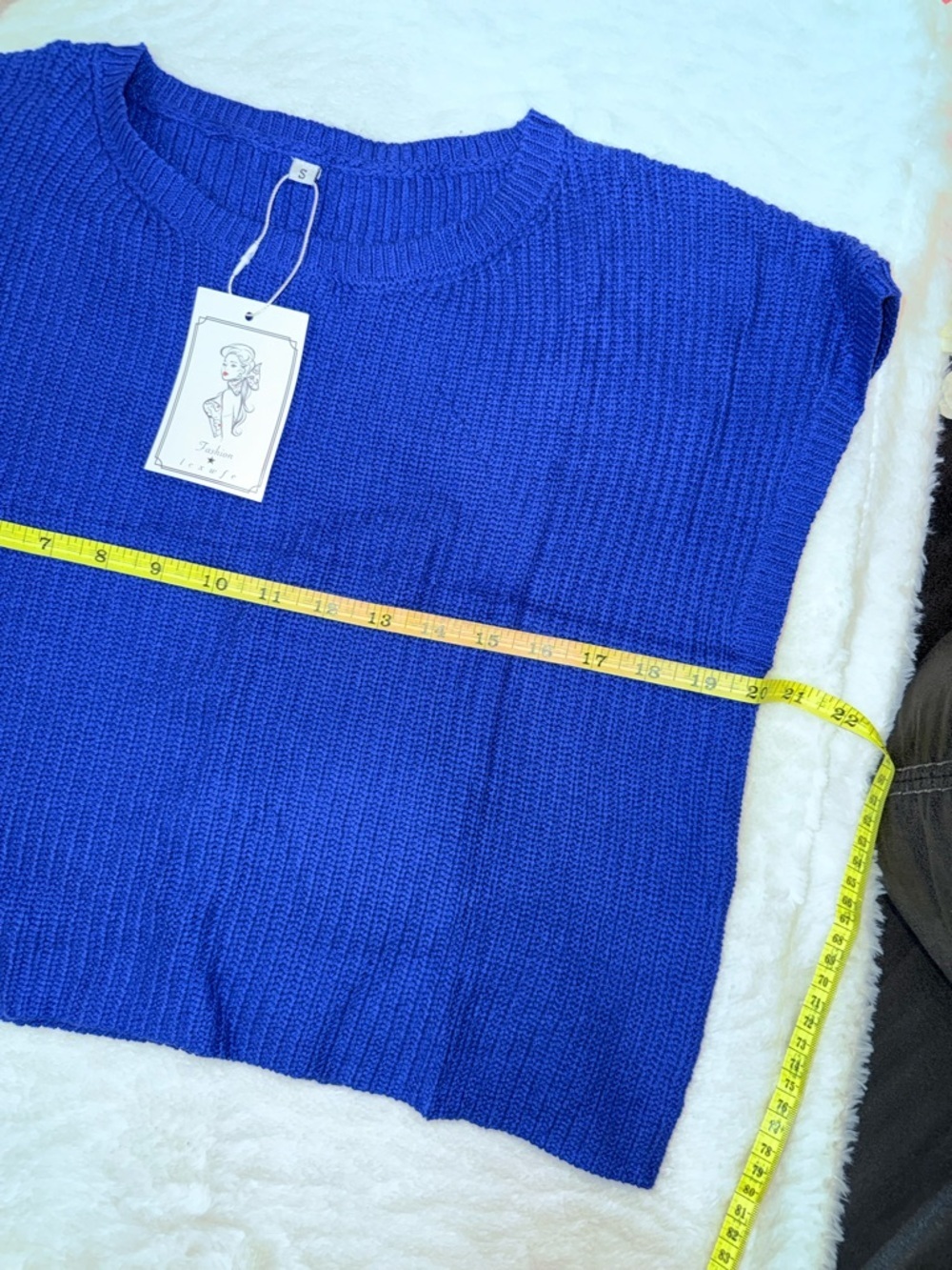 2 x 20$ NWT Sleeveless Cropped Knit Top in Cobalt Blue - Size S - Picture 3 of 6